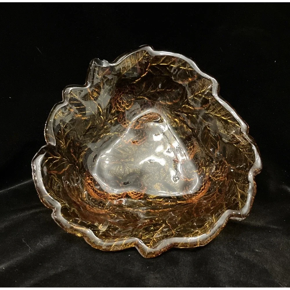 Vintage Indiana Amber Carnival Pressed Glass Marigold Loganberry Candy Nut Dish